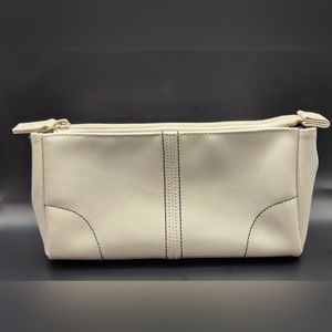 Guerlain Paris Cosmetic Make-up Bag Travel Pouch White Vinal w/Blue Accents